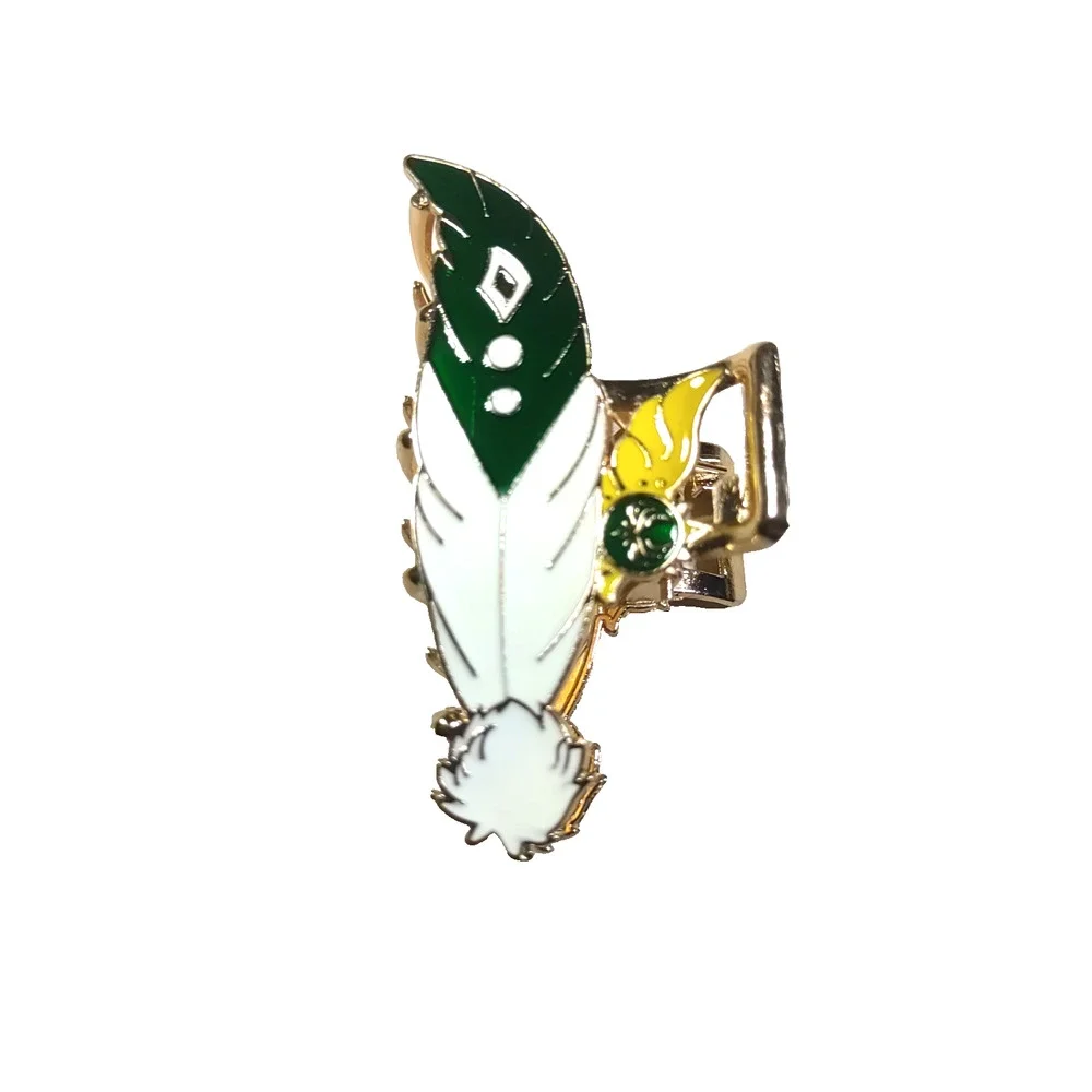 South Western Hair Clip Barrette Green White Feather